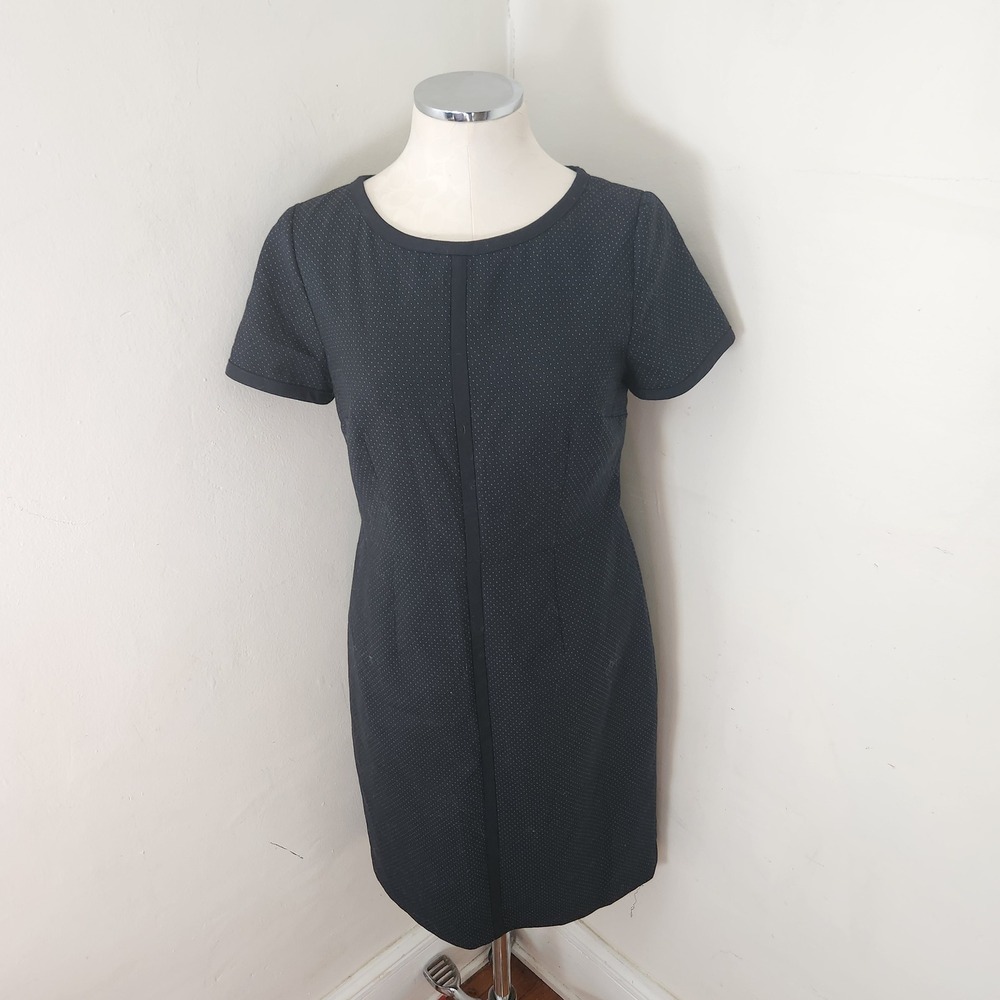 Talbots Womens Black Wool Blend Micro Dot Short Sleeve‎ Sheath Dress Size 6